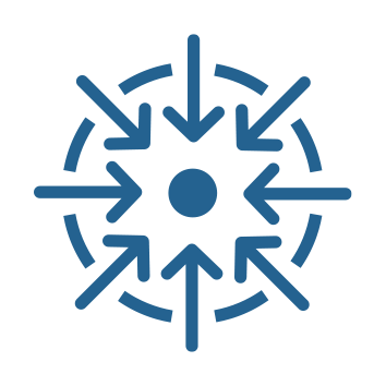 Blauwe pijlen wijzen naar centraal punt