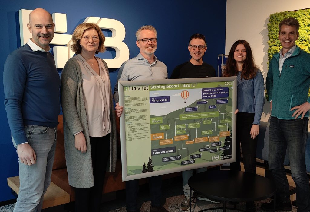 Groep presenteert strategische ICT-kaart in kantoor.